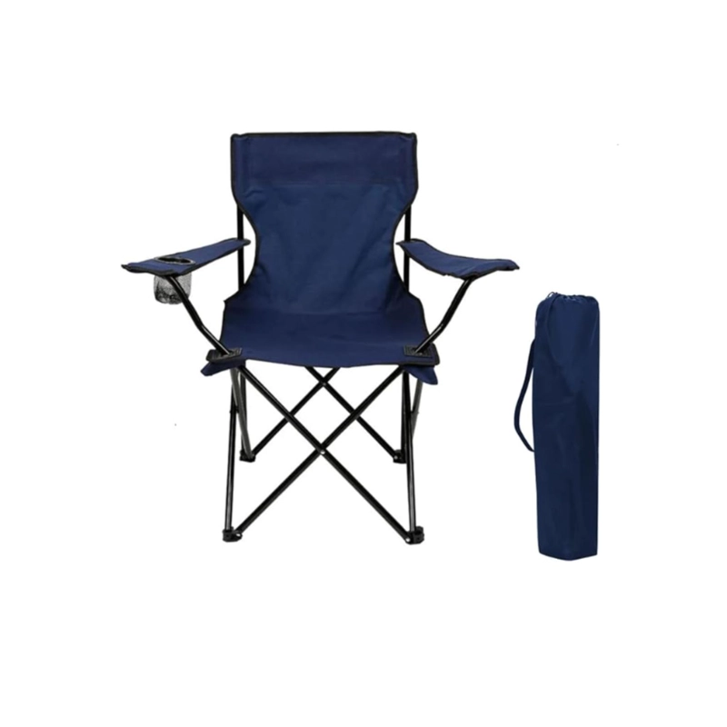 SILLA PLEGABLE DE PLAYA CAMPING PESCA PICNIC CON PORTA VASO - AZUL OSCURO - 1