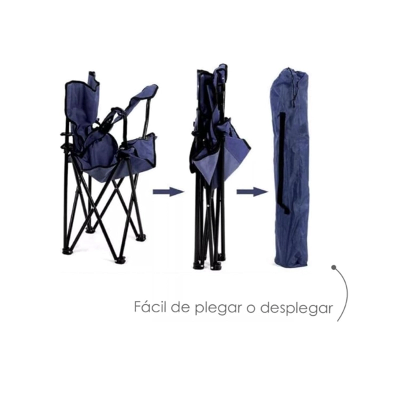 SILLA PLEGABLE DE PLAYA CAMPING PESCA PICNIC CON PORTA VASO - AZUL OSCURO - 2