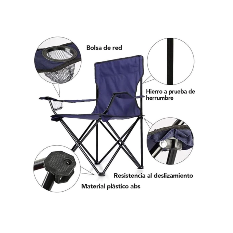 SILLA PLEGABLE DE PLAYA CAMPING PESCA PICNIC CON PORTA VASO - AZUL OSCURO - 3