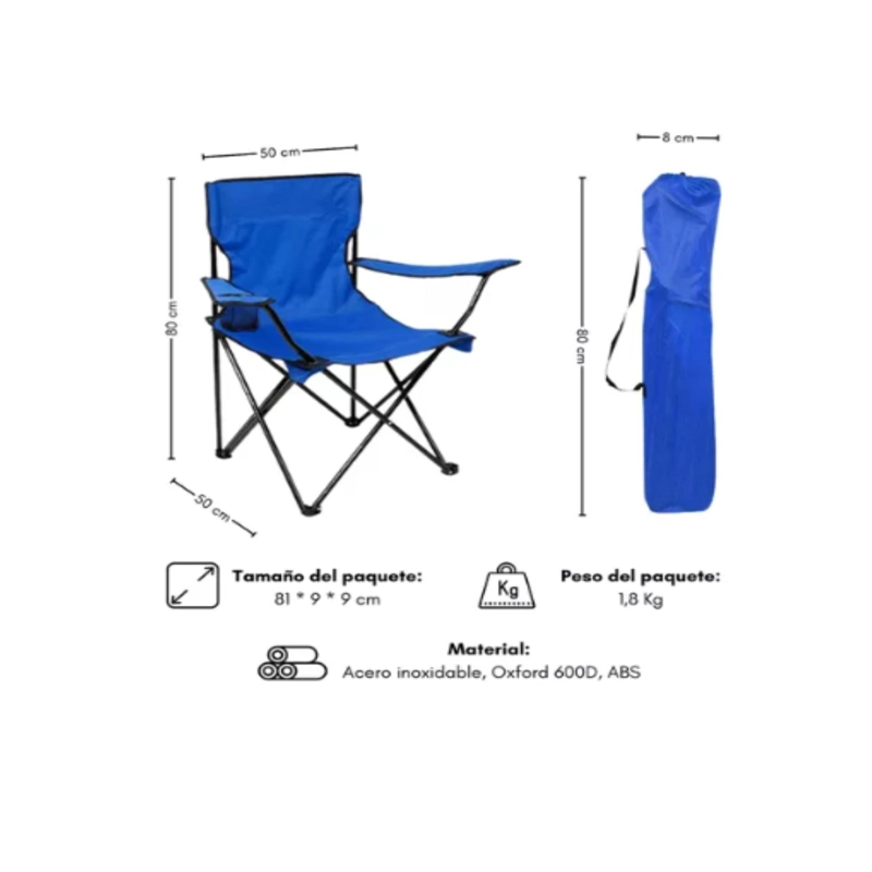 SILLA PLEGABLE DE PLAYA CAMPING PESCA PICNIC CON PORTA VASO - NEGRO - 6