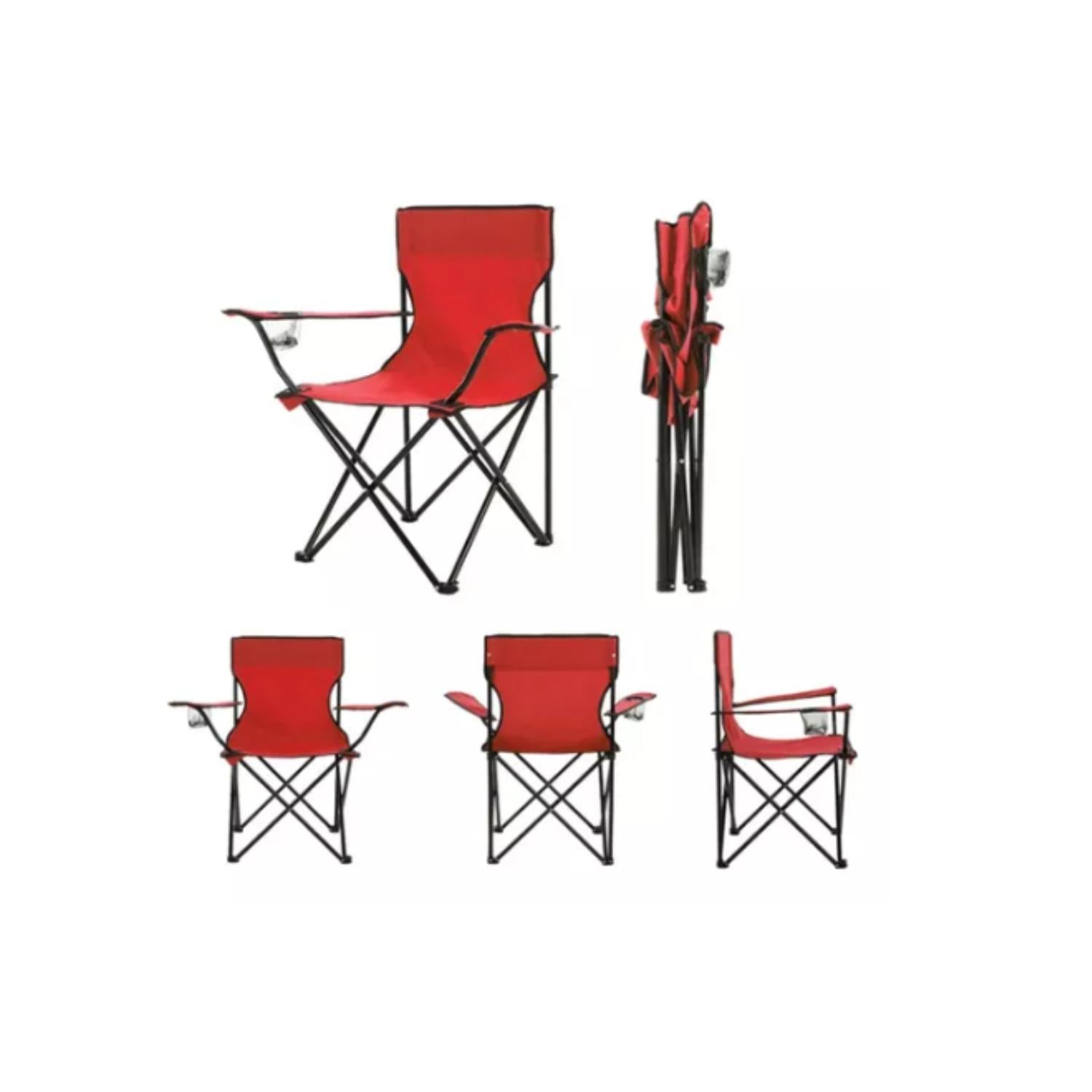 SILLA PLEGABLE DE PLAYA CAMPING PESCA PICNIC CON PORTA VASO - ROJO - 2