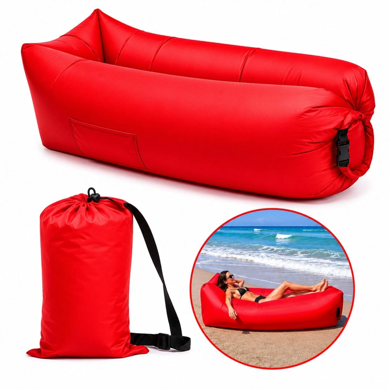 SOFA SILLON INFLABLE TUMBONA COJIN BANANO CAMPING AIRE PLAYA - ROJO - 2