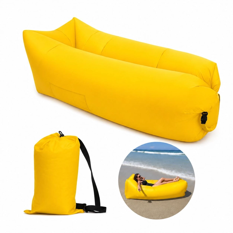 SOFA SILLON INFLABLE TUMBONA COJIN BANANO CAMPING AIRE PLAYA - ROJO - 2