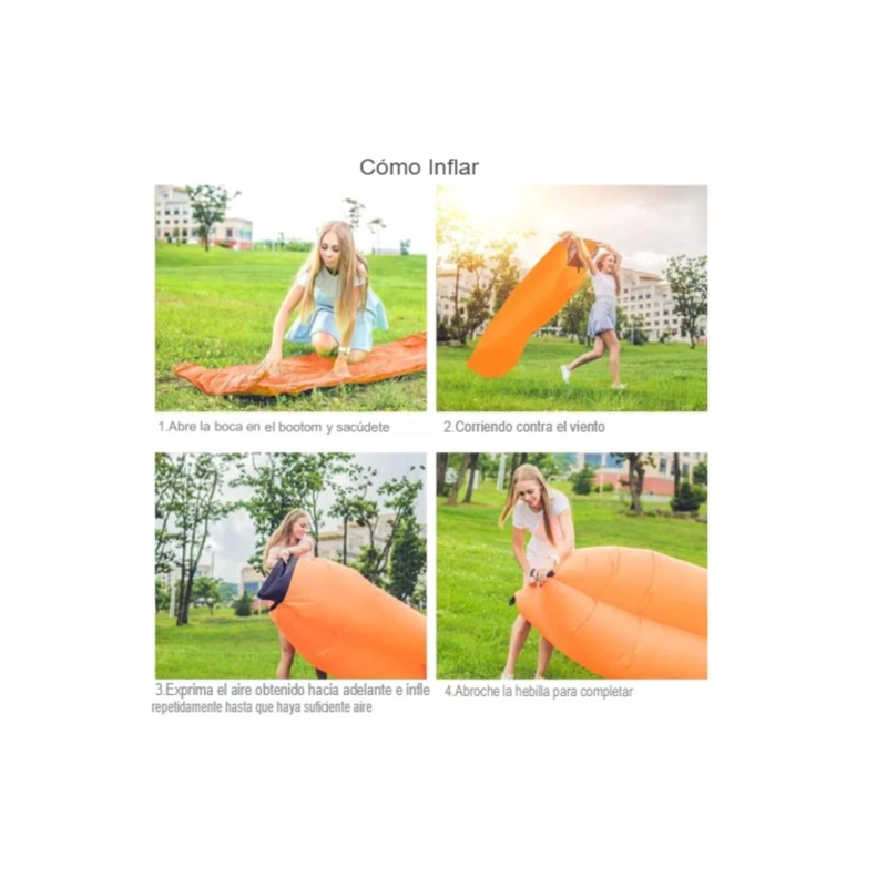 SOFA SILLON INFLABLE TUMBONA COJIN BANANO CAMPING AIRE PLAYA - ROJO - 3