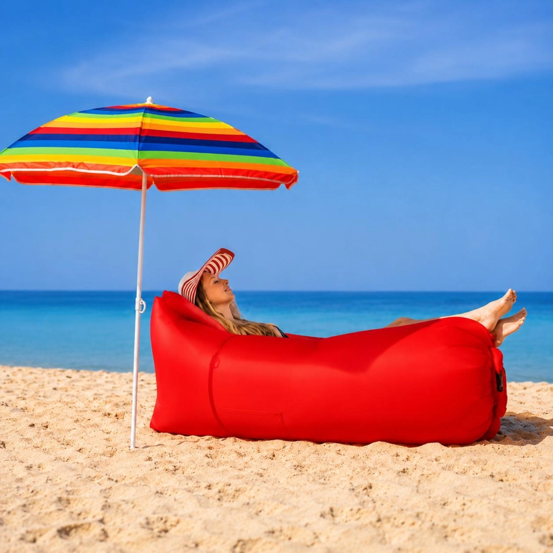 SOFA SILLON INFLABLE TUMBONA COJIN BANANO CAMPING AIRE PLAYA - ROJO - 5