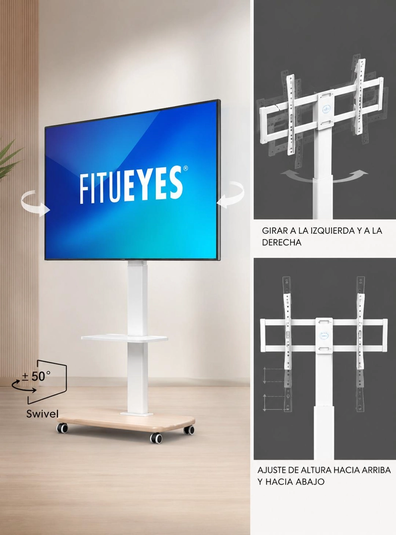 SOPORTE TV BASE RUEDAS TIPO PEDESTAL RACK 32 A 50" BLANCO - 3