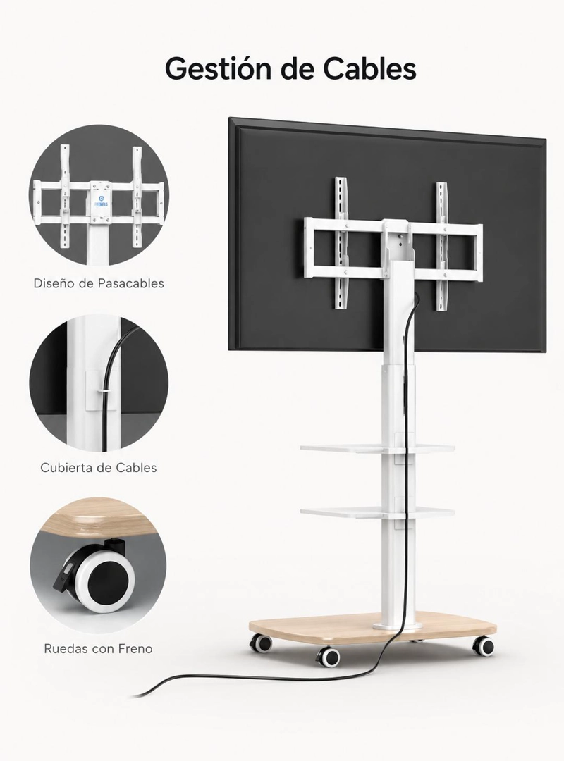 SOPORTE TV BASE RUEDAS TIPO PEDESTAL RACK 32 A 50" BLANCO - 7
