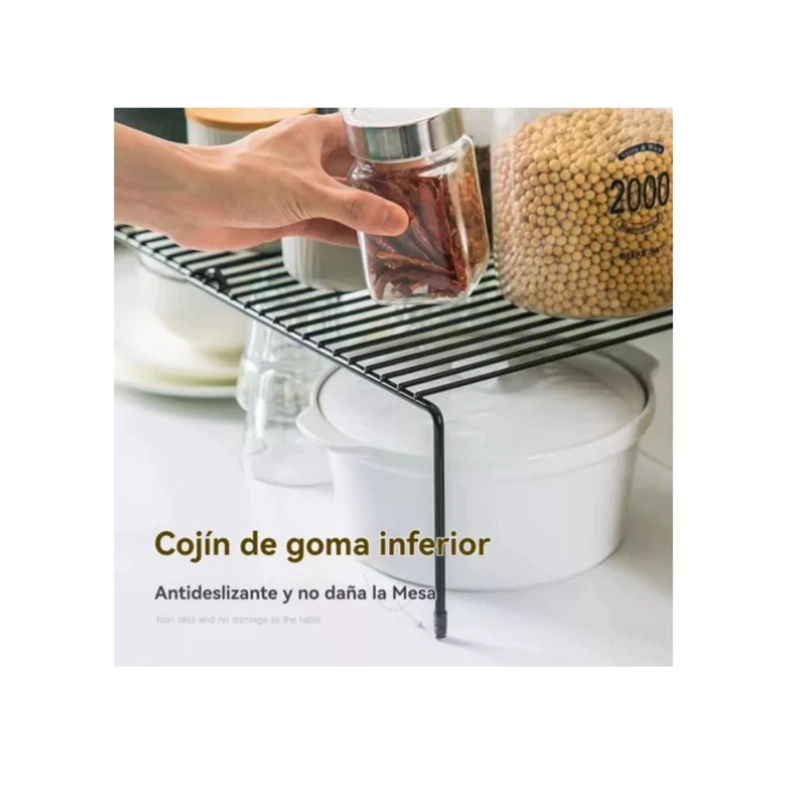 REPISA EXTENSIBLE DE HIERRO APILABLE ORGANIZADOR RACK COCINA - NEGRO - 6