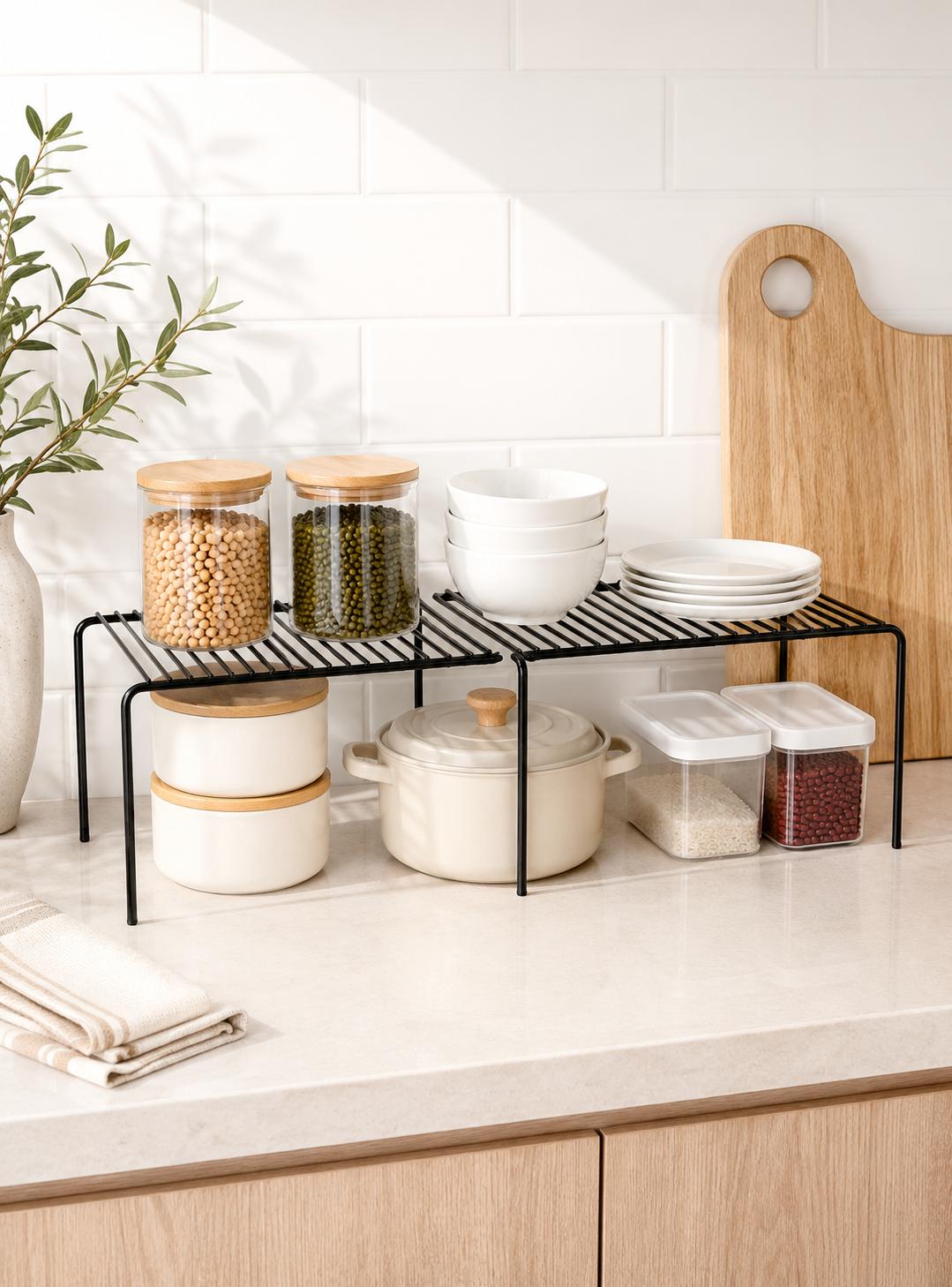 REPISA EXTENSIBLE DE HIERRO APILABLE ORGANIZADOR RACK COCINA - NEGRO - 9
