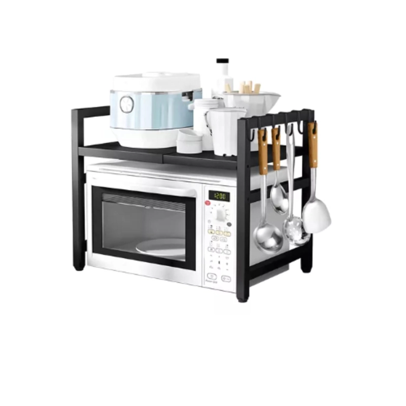ESTANTE REPISA RACK EXTENSIBLE MICROONDAS COCINA GANCHOS - NEGRO - 1
