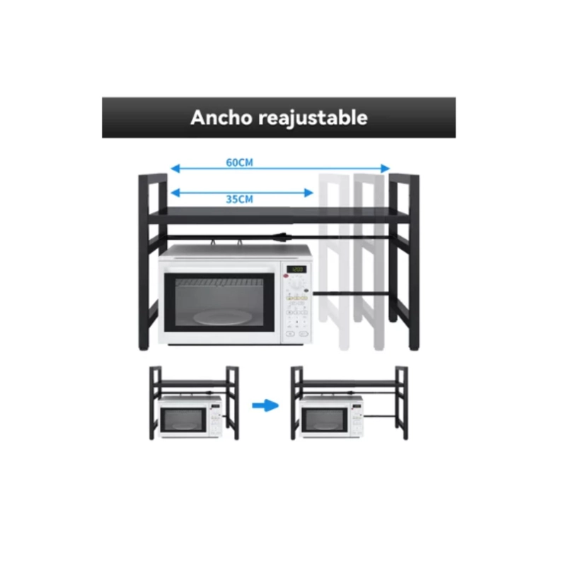 ESTANTE REPISA RACK EXTENSIBLE MICROONDAS COCINA GANCHOS - NEGRO - 2