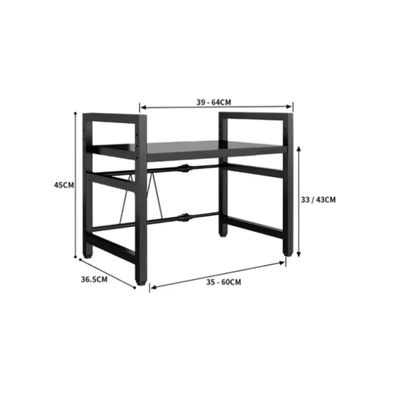 ESTANTE REPISA RACK EXTENSIBLE MICROONDAS COCINA GANCHOS - NEGRO - 7