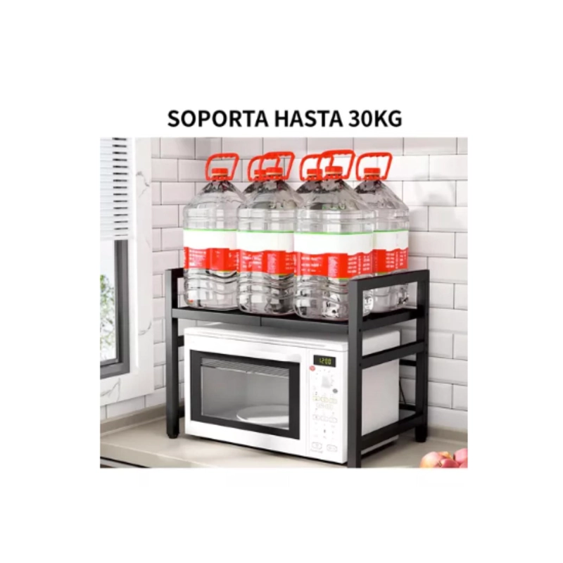 ESTANTE REPISA RACK EXTENSIBLE MICROONDAS COCINA GANCHOS - NEGRO - 8