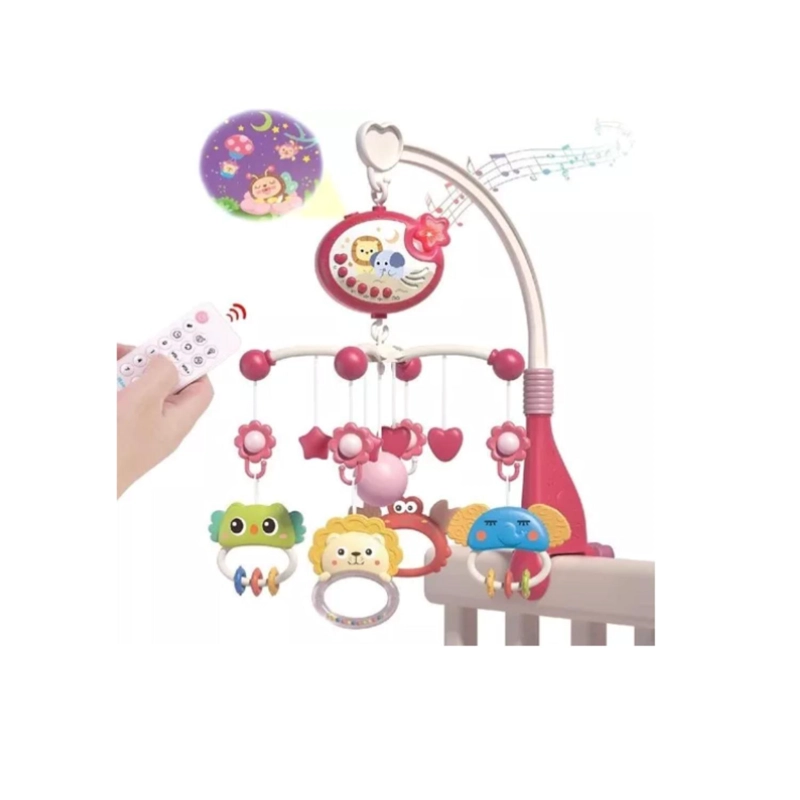MOVIL DE BEBE SONAJERO MUSICAL GIRATORIO 360 CUNA Y COCHE - ROSA