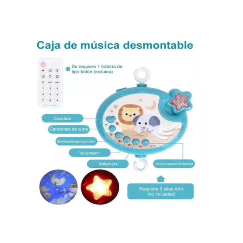 MOVIL DE BEBE SONAJERO MUSICAL GIRATORIO 360° CUNA Y COCHE - ROSA - 5