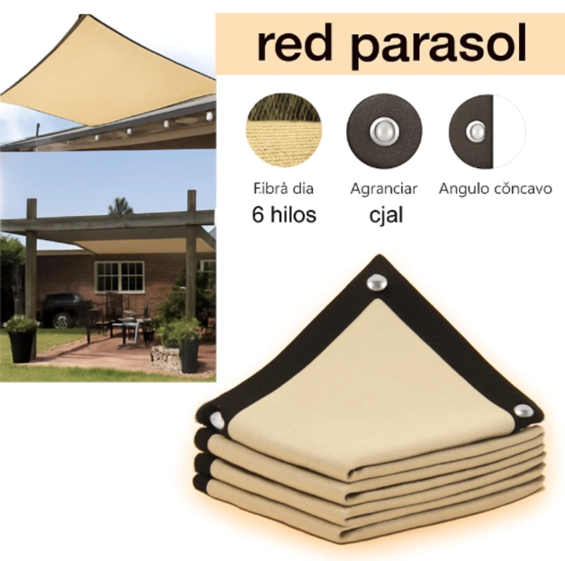 MALLA RED DE PARASOL DE JARDIN TOLDO PROTECCION UV SOLAR 6X4 - 3