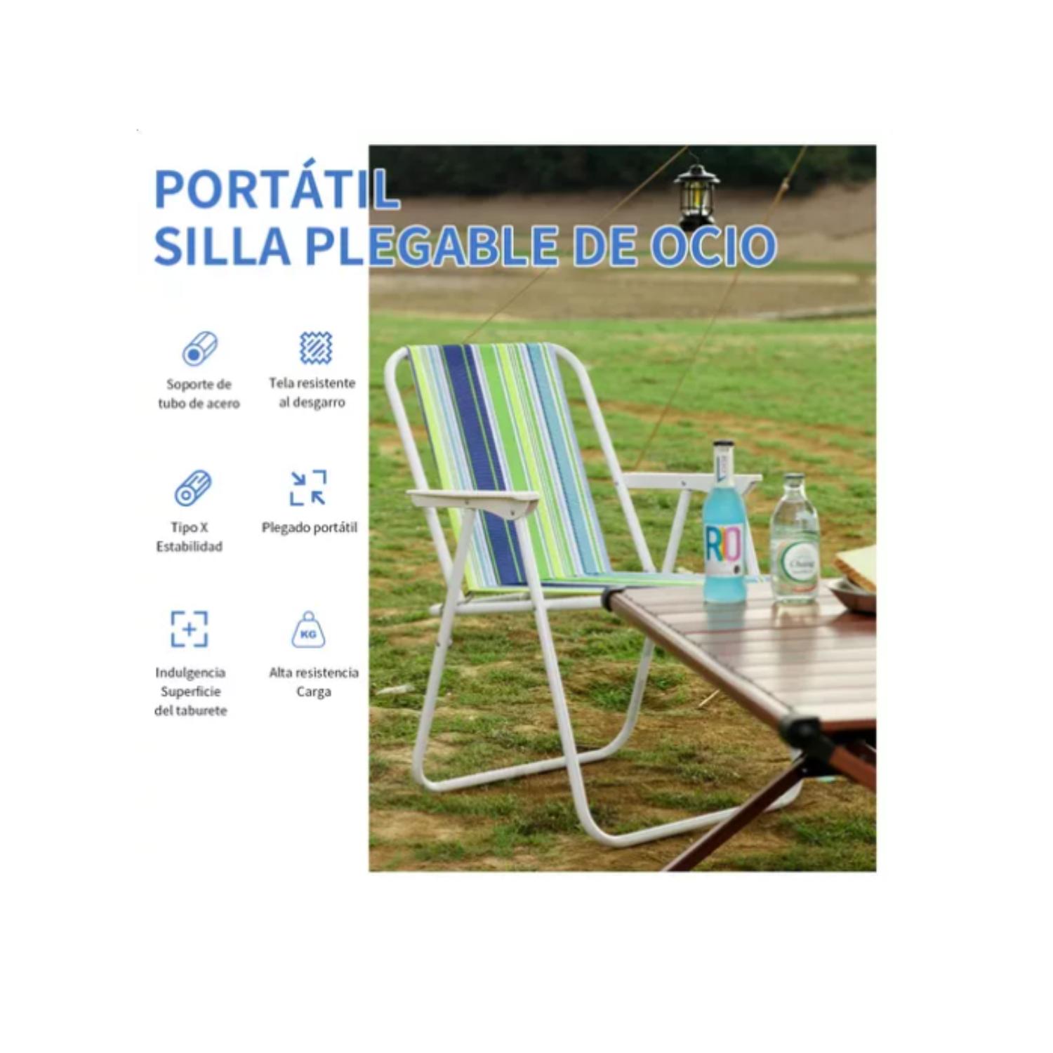 SILLA PLEGABLE CAMPING PICNIC PISCINA VERANO PLAYA PORTÁTIL - RAYAS AZULES Y VERDES - 6