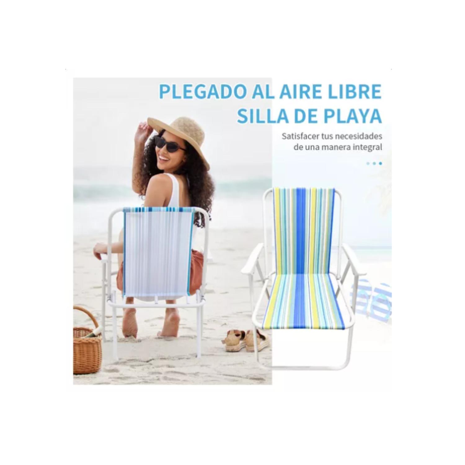 SILLA PLEGABLE CAMPING PICNIC PISCINA VERANO PLAYA PORTÁTIL - RAYAS AZULES Y VERDES - 7