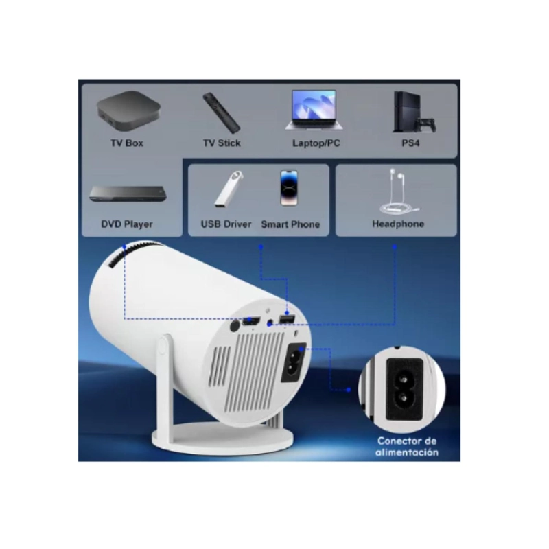 PROYECTOR ANDROID WIFI BLUETOOH SMARTV 1080 9000LM - 5