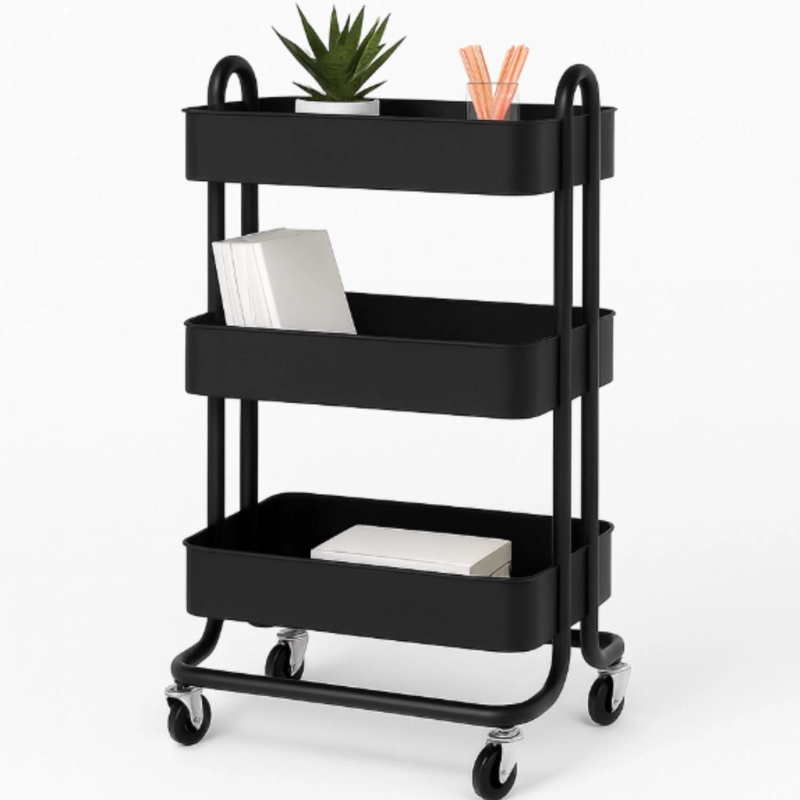 CARRITO CARRO ORGANIZADOR MULTIUSO CON RUEDAS ACERO MULTIUSO - NEGRO - 1