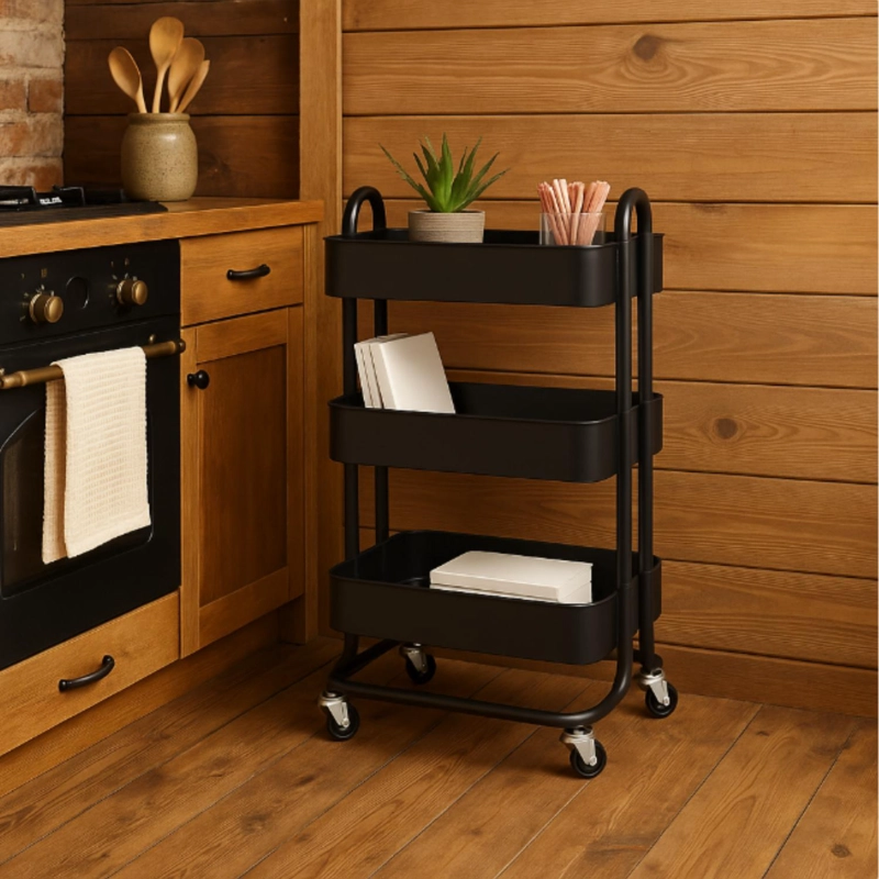 CARRITO CARRO ORGANIZADOR MULTIUSO CON RUEDAS ACERO MULTIUSO - NEGRO - 4