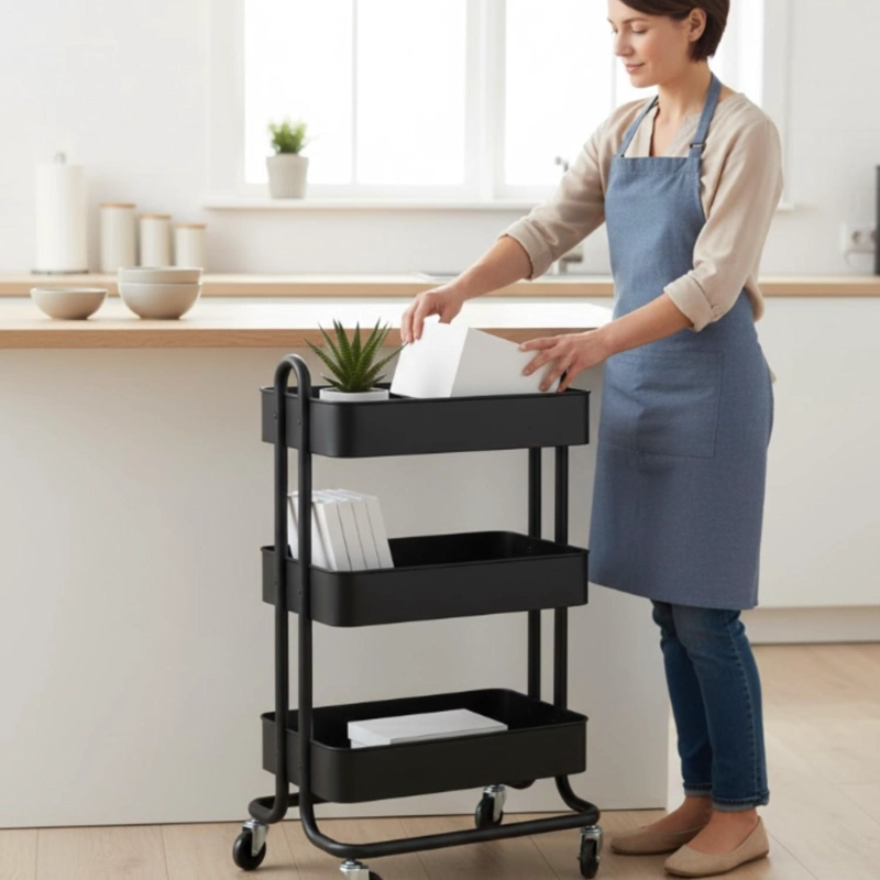 CARRITO CARRO ORGANIZADOR MULTIUSO CON RUEDAS ACERO MULTIUSO - NEGRO - 5