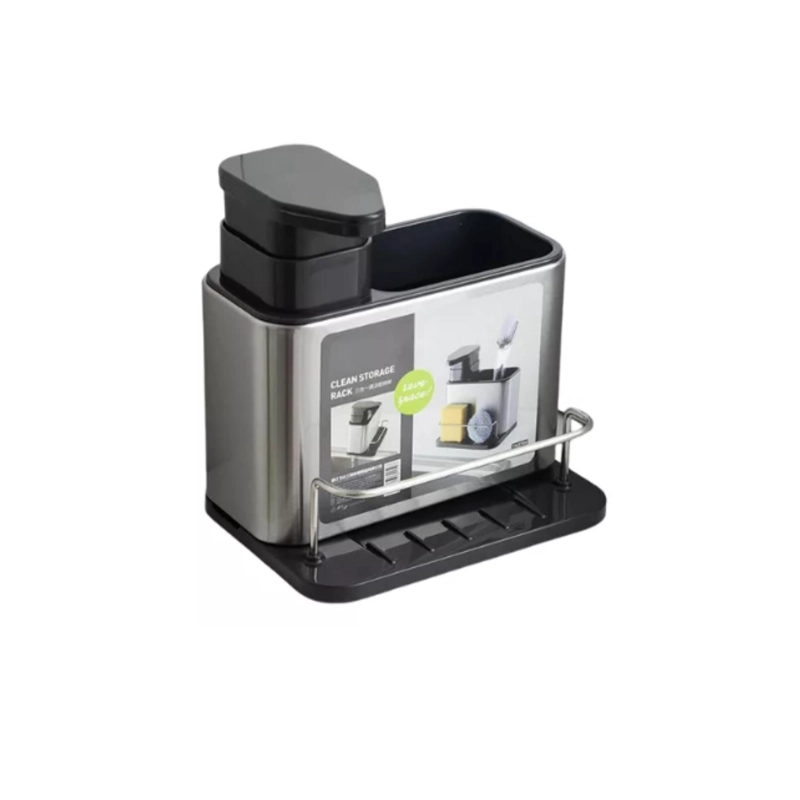 DISPENSADOR DE JABON LAVA LOZAS PORTA ESPONJA ORGANIZADOR - NEGRO - 1