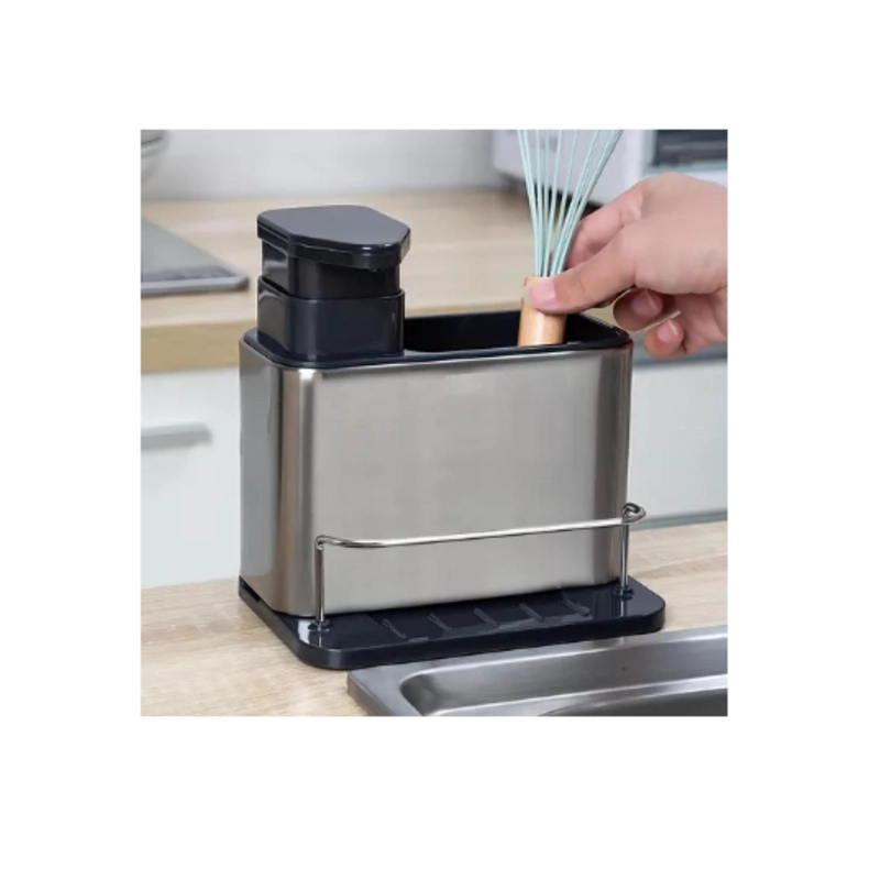 DISPENSADOR DE JABON LAVA LOZAS PORTA ESPONJA ORGANIZADOR - NEGRO - 4