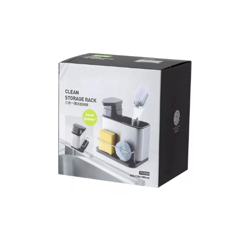 DISPENSADOR DE JABON LAVA LOZAS PORTA ESPONJA ORGANIZADOR - NEGRO - 7