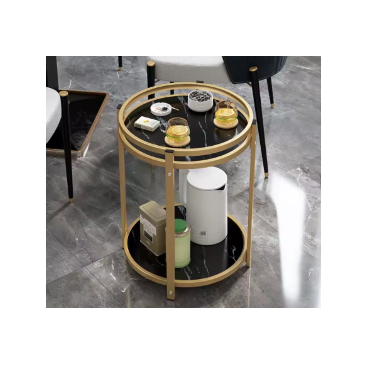 MESA DE CENTRO AUXILIAR DE METAL MODERNA 2 NIVELES 45X45X54 - 2
