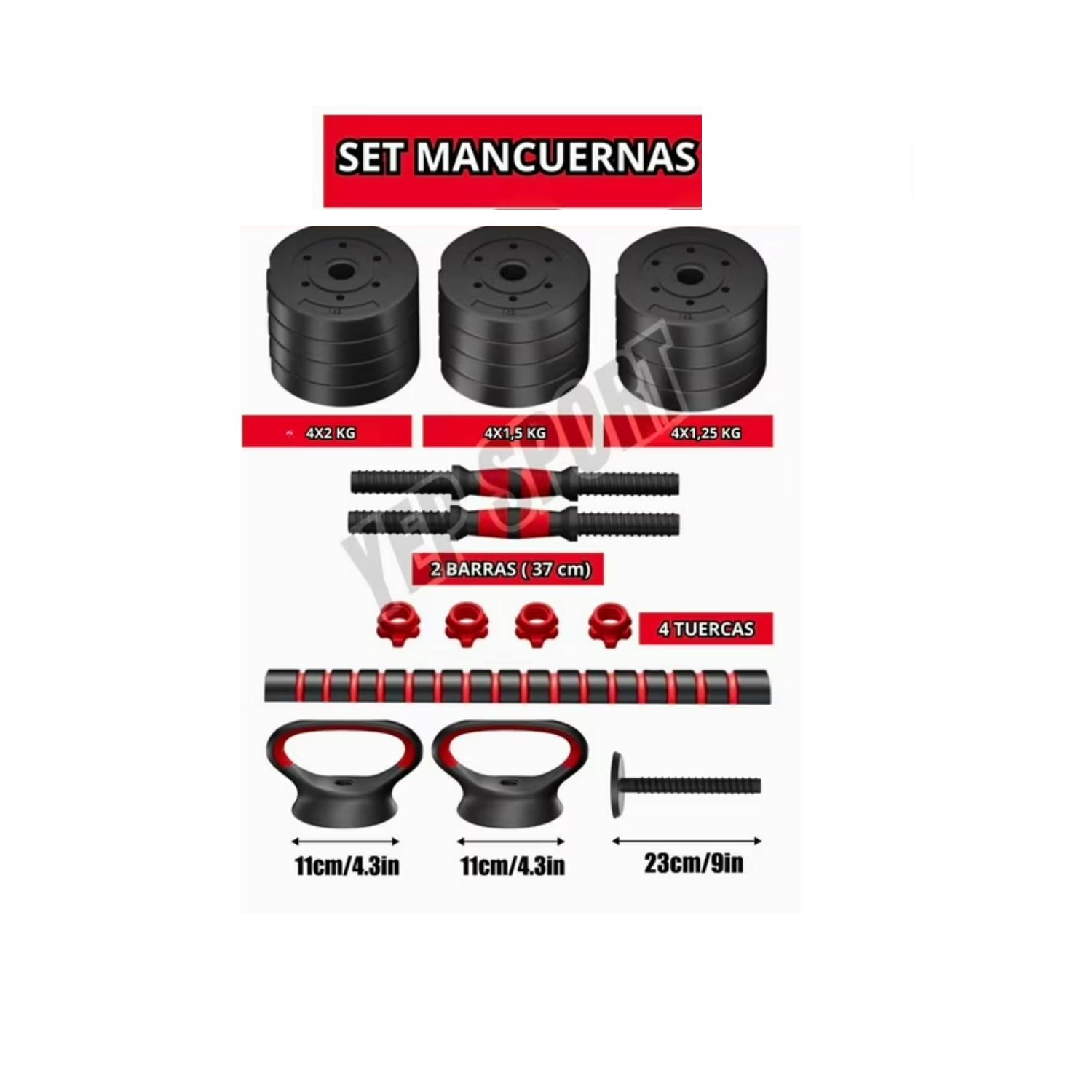 SET MANCUERNAS Y BARRA AJUSTABLE 30 KG ENTRENAMIENTO FITNESS - 4
