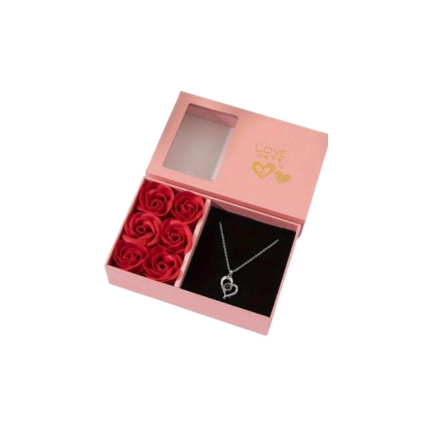 CAJA JOYERIA DE FLORES ETERNAS Y COLLAR LOVE MUJER AMOR - ROSA - 1