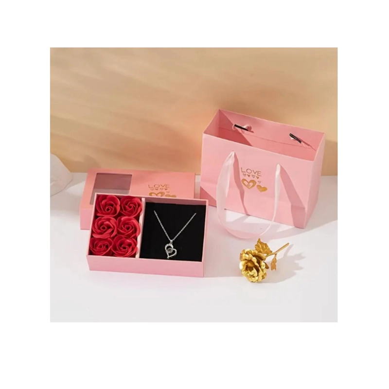 CAJA JOYERIA DE FLORES ETERNAS Y COLLAR LOVE MUJER AMOR - ROSA - 2