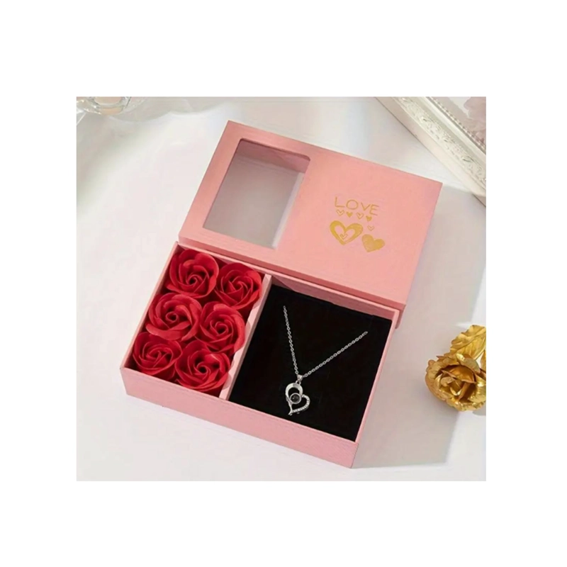 CAJA JOYERIA DE FLORES ETERNAS Y COLLAR LOVE MUJER AMOR - ROSA - 3