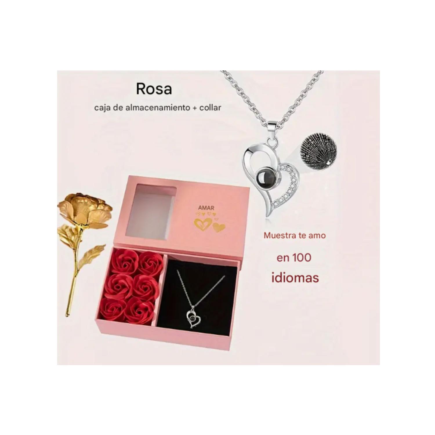 CAJA JOYERIA DE FLORES ETERNAS Y COLLAR LOVE MUJER AMOR - ROSA - 5