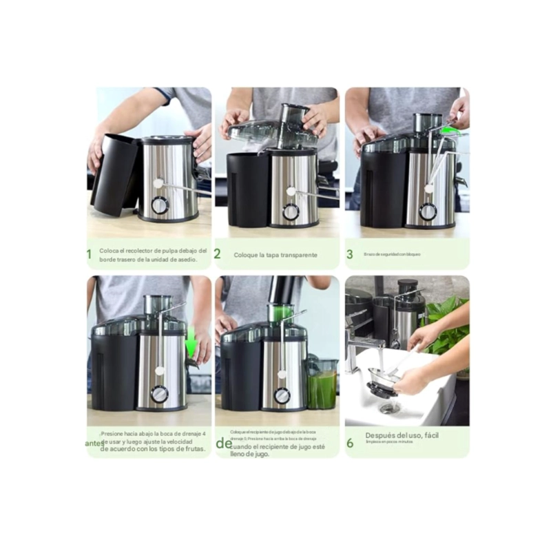 EXTRACTOR EXPRIMIDOR ELE CTRICO DE JUGO Y VERDURAS SACAJUGOS - PLATEADO - 4