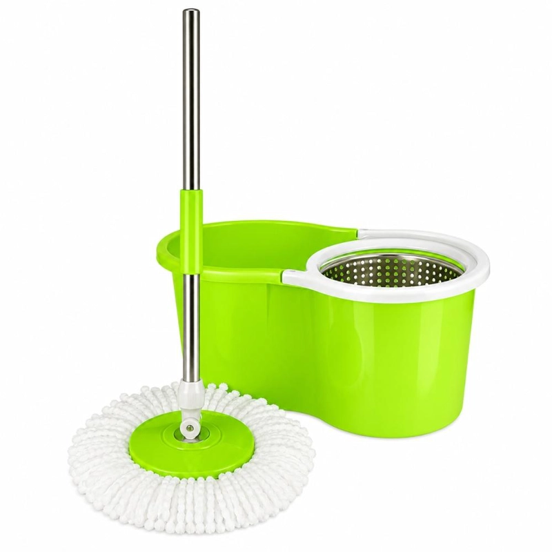 2 MOPAS GIRATORIA 360° TRAPEADOR CANASTO METALICO CON PAÑOS - VERDE - 1