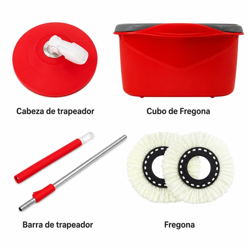 2 MOPAS GIRATORIA 360° TRAPEADOR CANASTO METALICO CON PAÑOS - VERDE - 3