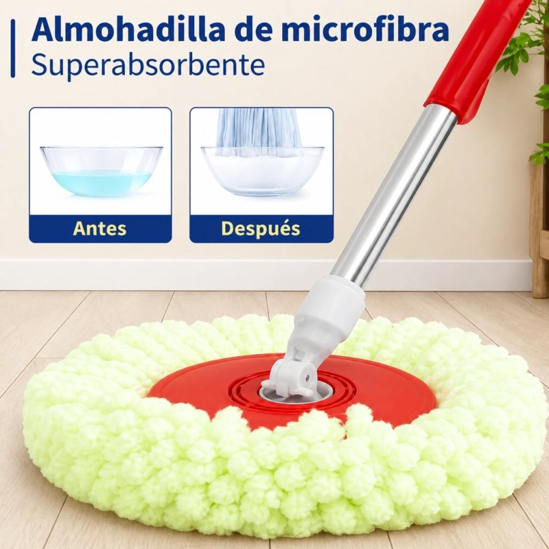 2 MOPAS GIRATORIA 360° TRAPEADOR CANASTO METALICO CON PAÑOS - VERDE - 5