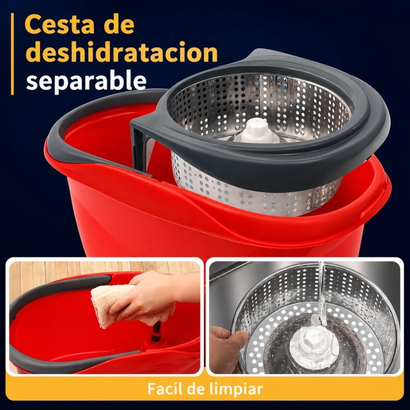 2 MOPAS GIRATORIA 360° TRAPEADOR CANASTO METALICO CON PAÑOS - VERDE - 6