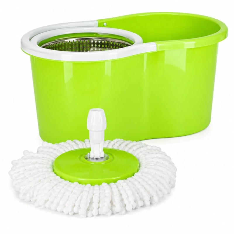 2 MOPAS GIRATORIA 360° TRAPEADOR CANASTO METALICO CON PAÑOS - VERDE - 6