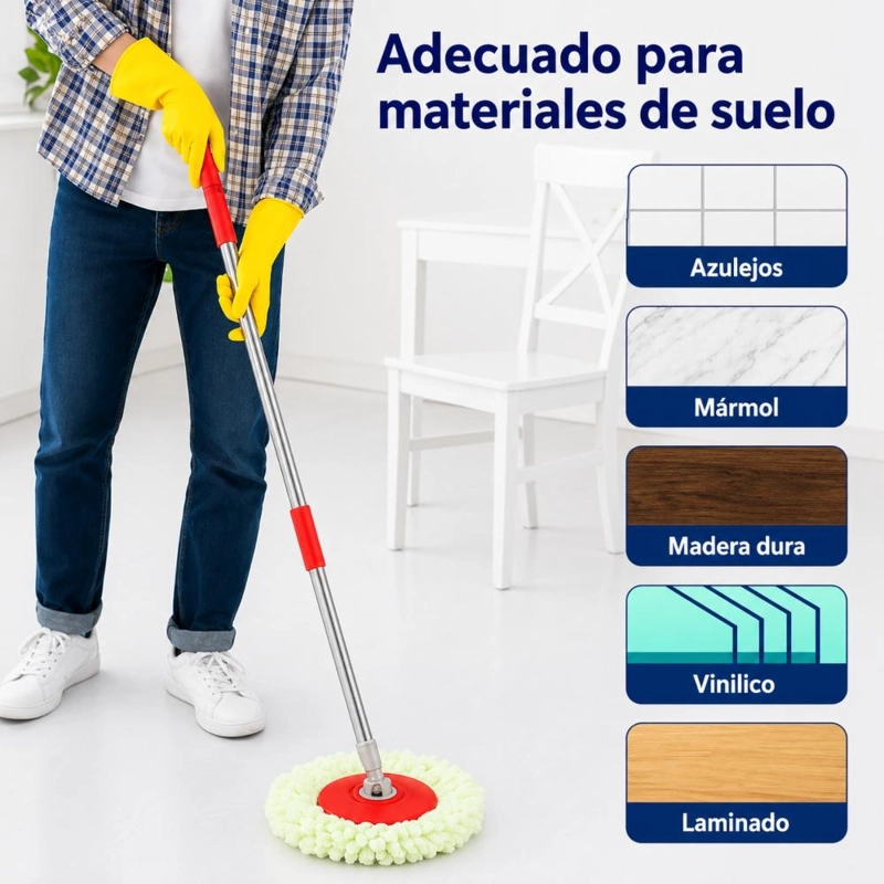 2 MOPAS GIRATORIA 360° TRAPEADOR CANASTO METALICO CON PAÑOS - VERDE - 7