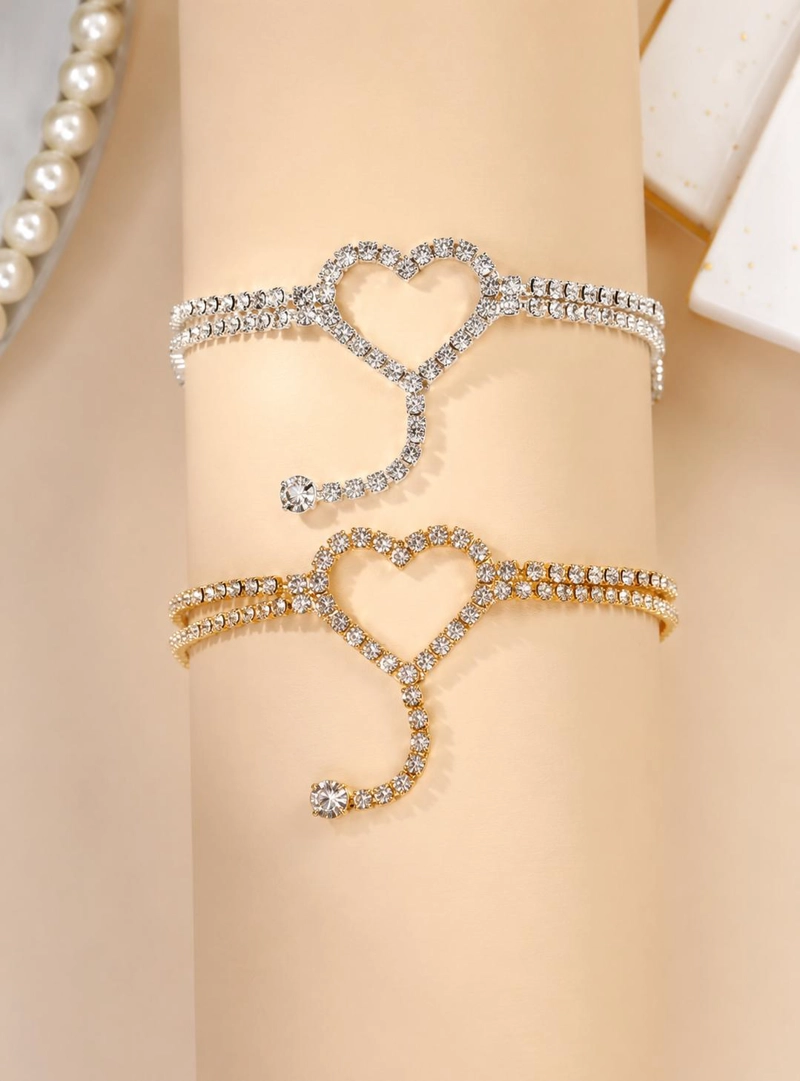PULSERA TOBILLERA DIAMANTE DE IMITACION ADORNO DE CORAZON - DORADO - TAMAÑO UNICO - 3