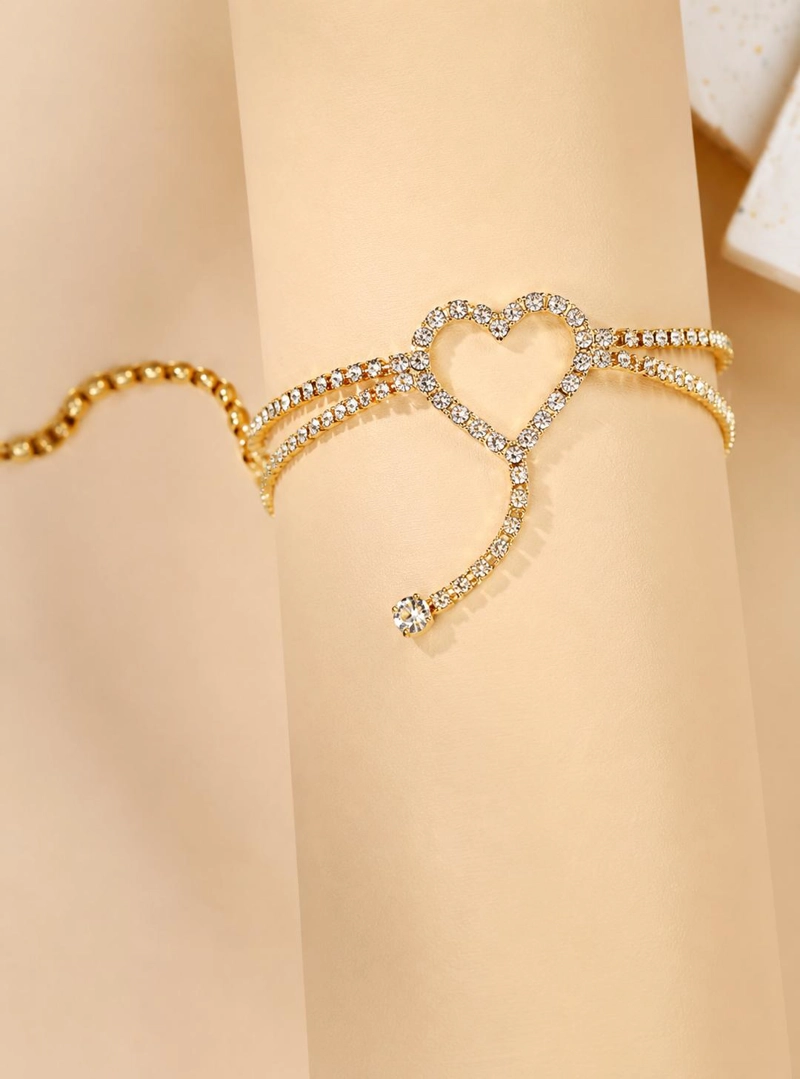 PULSERA TOBILLERA DIAMANTE DE IMITACION ADORNO DE CORAZON - DORADO - TAMAÑO UNICO - 4