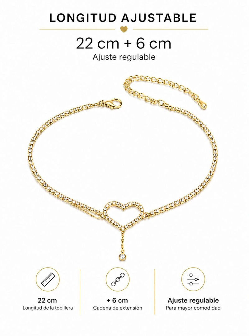 PULSERA TOBILLERA DIAMANTE DE IMITACION ADORNO DE CORAZON - DORADO - TAMAÑO UNICO - 5