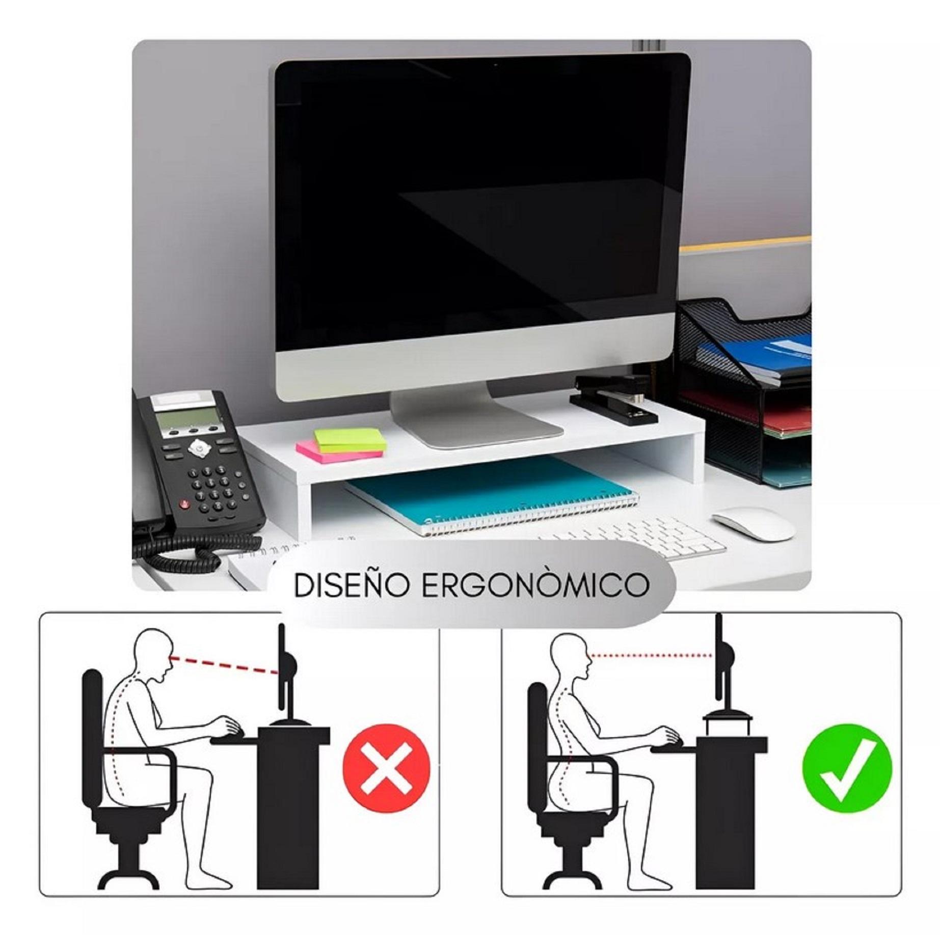 ELEVADOR DE MONITOR ARMABLE DE MADERA PARA ESCRITORIO - BLANCO - 4