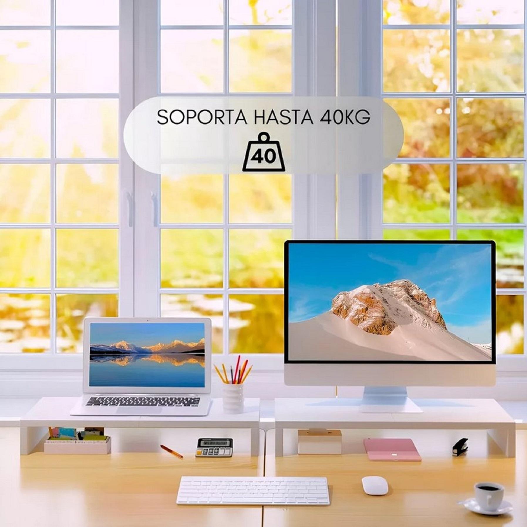 ELEVADOR DE MONITOR ARMABLE DE MADERA PARA ESCRITORIO - BLANCO - 5