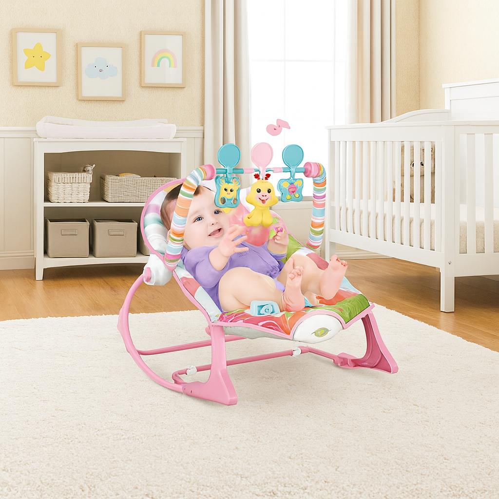 SILLA MECEDORA VIBRADORA PARA BEBE  - COMODA Y SEGURA - ROSA - 3