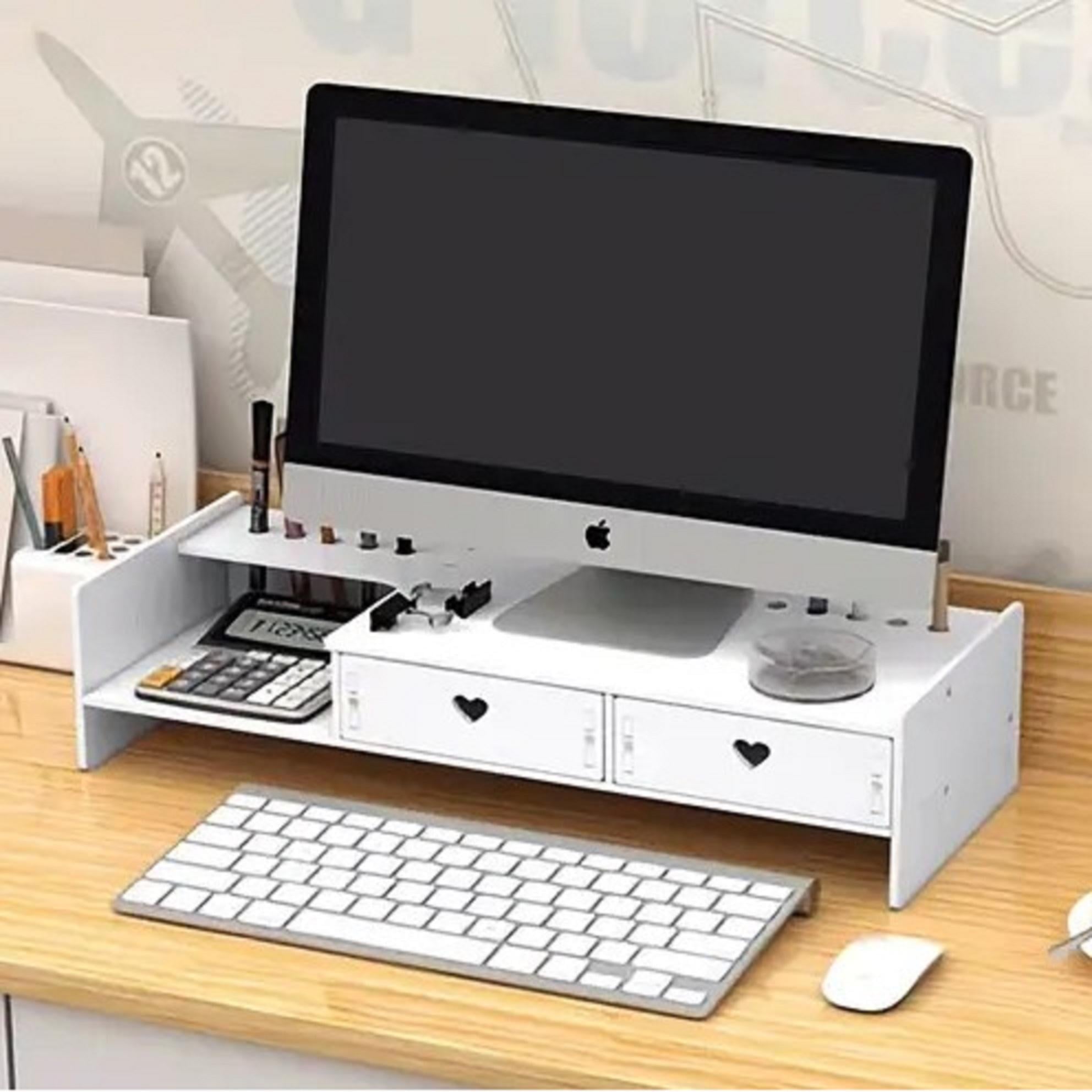 ELEVADOR DE MONITOR EN MADERA – ARMABLE PARA ESCRITORIO - BLANCO - 1