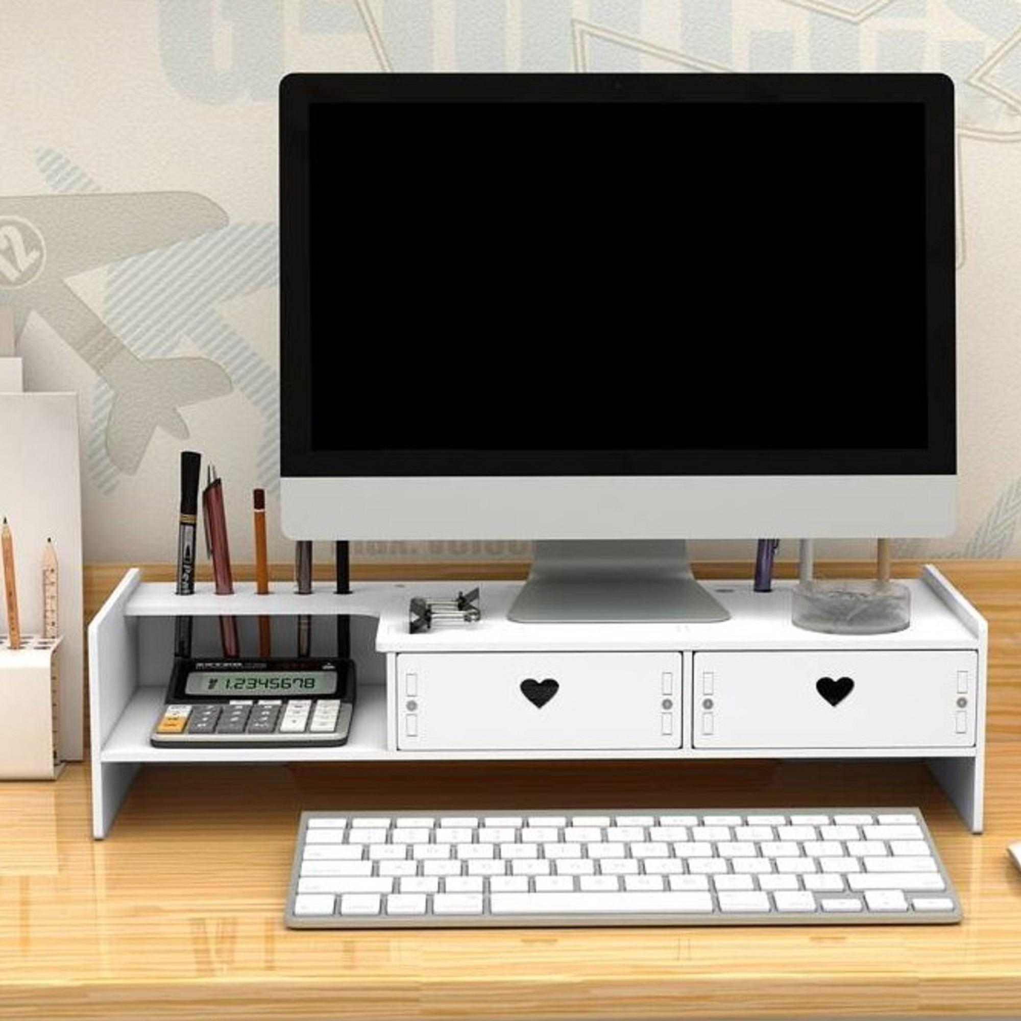 ELEVADOR DE MONITOR EN MADERA – ARMABLE PARA ESCRITORIO - BLANCO - 2